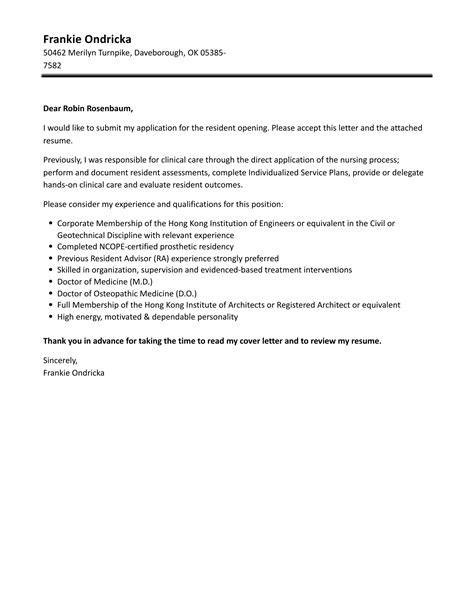 Application Letter Residency .